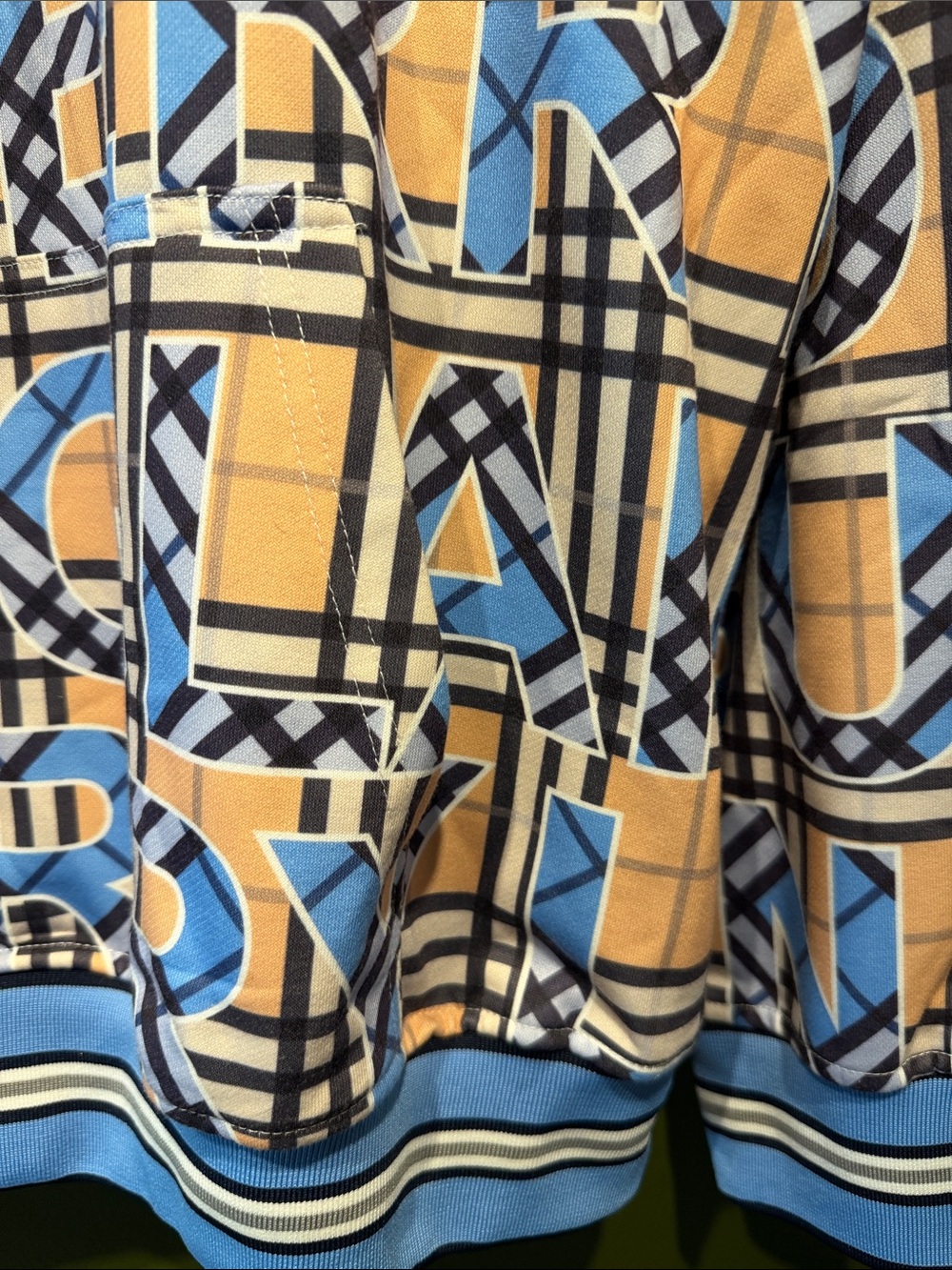 Burberry Men's Lloyd Vintage Patterned Logo Pullover Hoodie in Blue and Tan - Picture 4 of 7